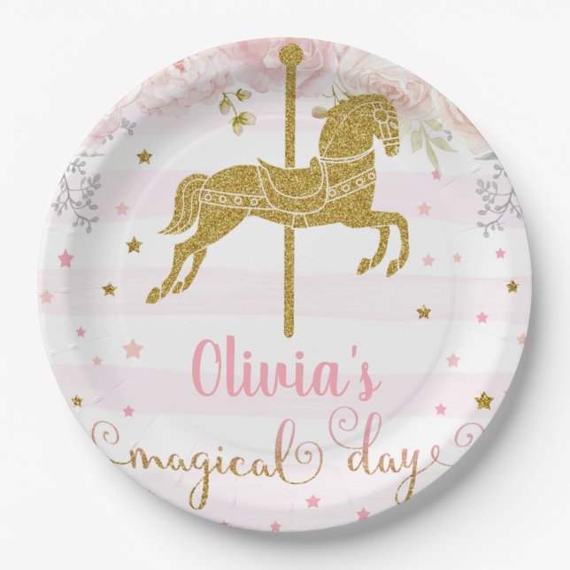 Assiettes En Carton Or cheval fille anniversaire customisé plaque en p (Devant)