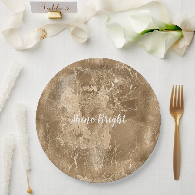 Assiettes En Carton Or de bronze chique (Mariage)