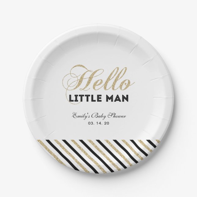 Assiettes En Carton Or et noir | Plaque de Baby shower moderne (Devant)