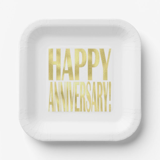 Assiettes En Carton Or métal heureux anniversaire élégant chic (Recto)