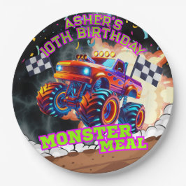 Assiettes En Carton Orange & Blue Monster Truck Kids Off Road Annivers