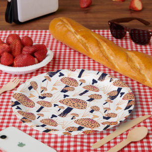 Assiettes En Carton Orange Champignons automne fête d'anniversaire