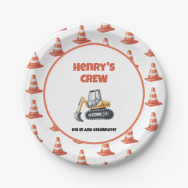 Assiettes En Carton Orange Cone Construction Digger Nom Garçon Anniver