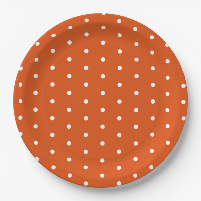 Assiettes En Carton Orange et pois blanc (Devant)
