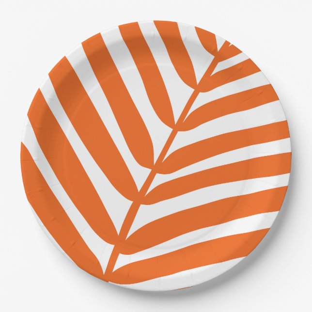 Assiettes En Carton Orange feuille de palme (Devant)