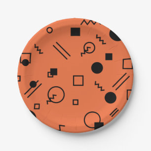 Assiettes En Carton Orange, fun, trendy, geometric Memphis graphic