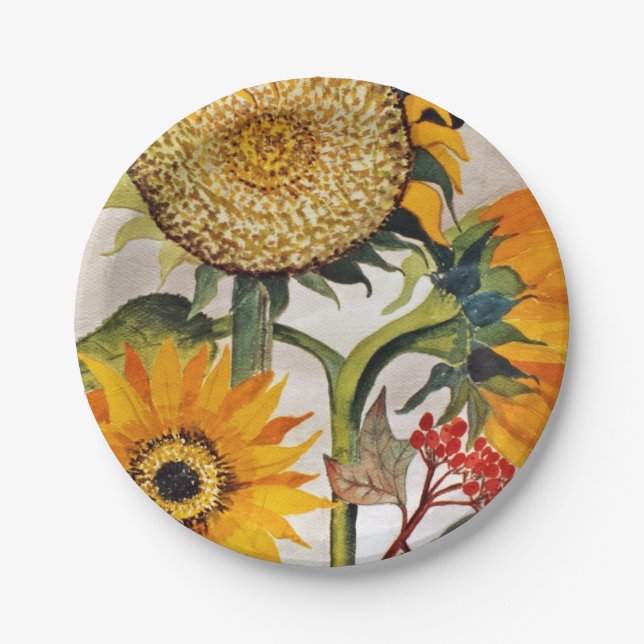Assiettes En Carton Orange Jaune Graine Tournesol Art (Devant)