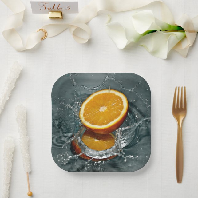 Assiettes En Carton orange juteuse positive pour l'humeur vitaminée (Mariage)