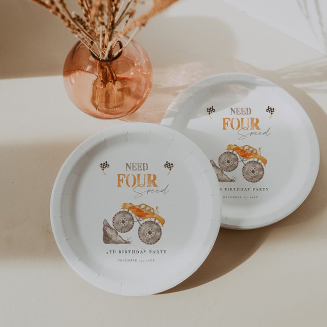 Assiettes En Carton Orange Monster Trucks Anniversaire (Créateur téléchargé)