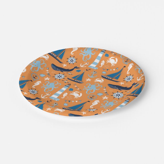 Assiettes En Carton Orange nautique d'océan (Angle)