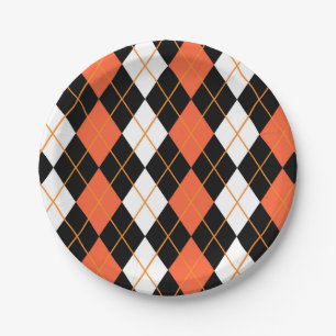 Assiettes En Carton Orange noir Jacquard blanc Diamant Design