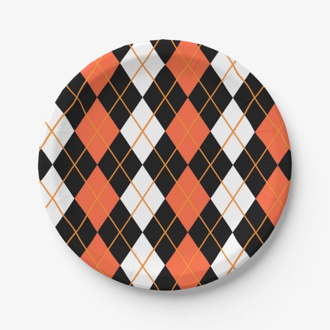 Assiettes En Carton Orange noir Jacquard blanc Diamant Design (Devant)