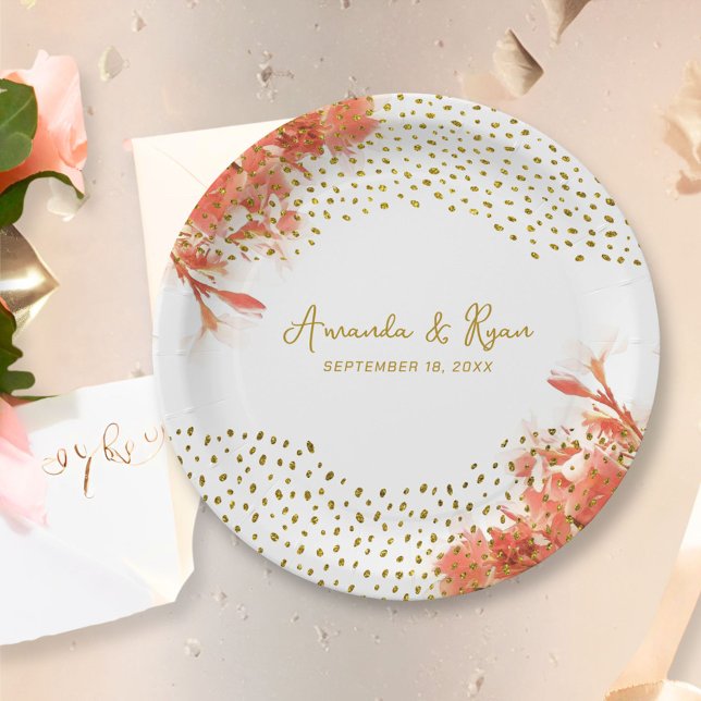 Assiettes En Carton Orange Oleander Flowers or Parties scintillant Mar (Créateur téléchargé)