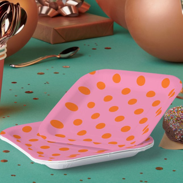 Assiettes En Carton Orange On Rose Pois Design Motif (Créateur téléchargé)