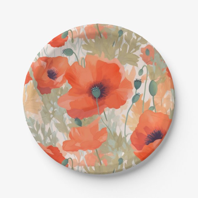 Assiettes En Carton Orange Poppy Meadow (Devant)