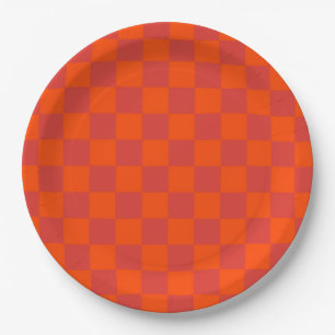 Assiettes En Carton Orange rouge À damiers classique rétro chèque Moti