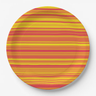 Assiettes En Carton Orange rouge jaune rayures
