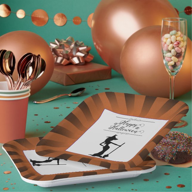 Assiettes En Carton Orange Starburst Witch Halloween (Multi)