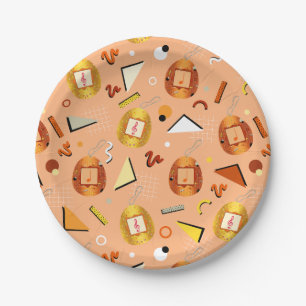 Assiettes En Carton Orange Tamagotchi des années 80