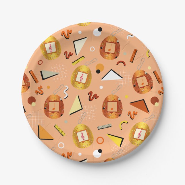 Assiettes En Carton Orange Tamagotchi des années 80 (Devant)