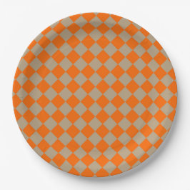 Assiettes En Carton Orange Taupe Damier Motif Diamant