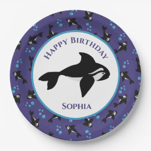 Assiettes En Carton Orca Whale avec bulles Anniversaire personnalisé