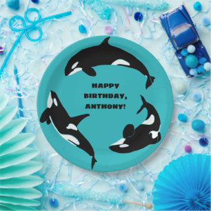 Assiettes En Carton Orcas Killer Whales Turquoise Blue Anniversaire