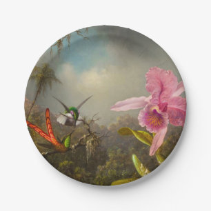 Assiettes En Carton Orchidée avec deux colibris Heade