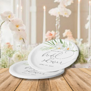 Assiettes En Carton Orchidée blanche Élégante Fête des mariées tropi