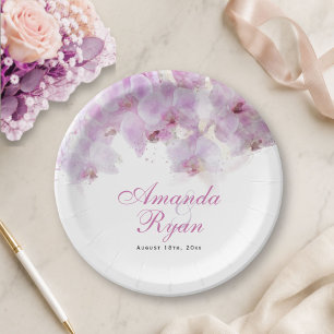 Assiettes En Carton Orchidée Rose Aquarelle Fleur Floral Mariage