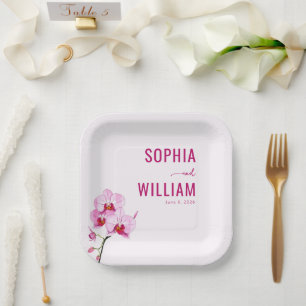 Assiettes En Carton Orchidée Rose Élégante