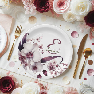 Assiettes En Carton Orchidées délicates blanches et magenta personnali