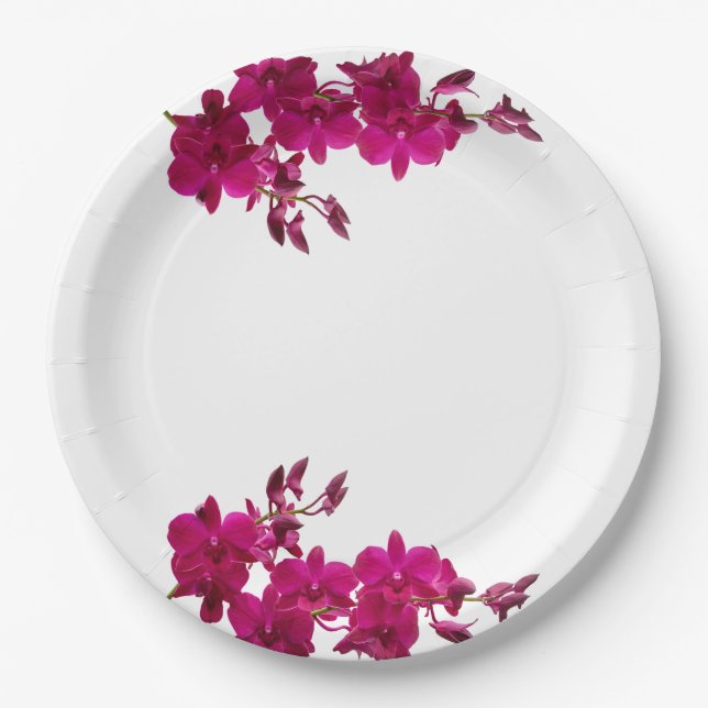 Assiettes En Carton Orchidées Fuchsia sur plaques Mariages-blanches (Devant)