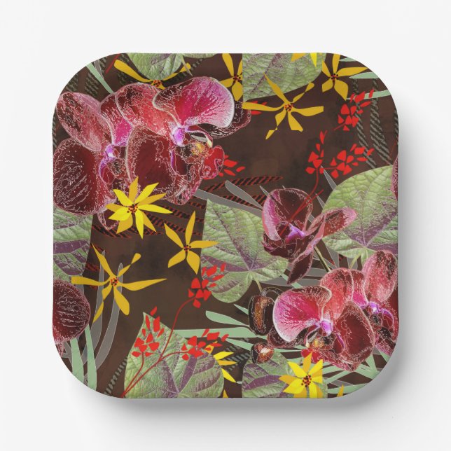 Assiettes En Carton Orchidées rouges. (Recto)
