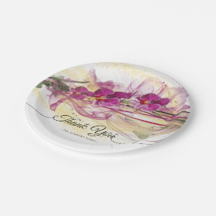 Assiettes En Carton Orchidées violettes Calligraphie de l'art Abstrai