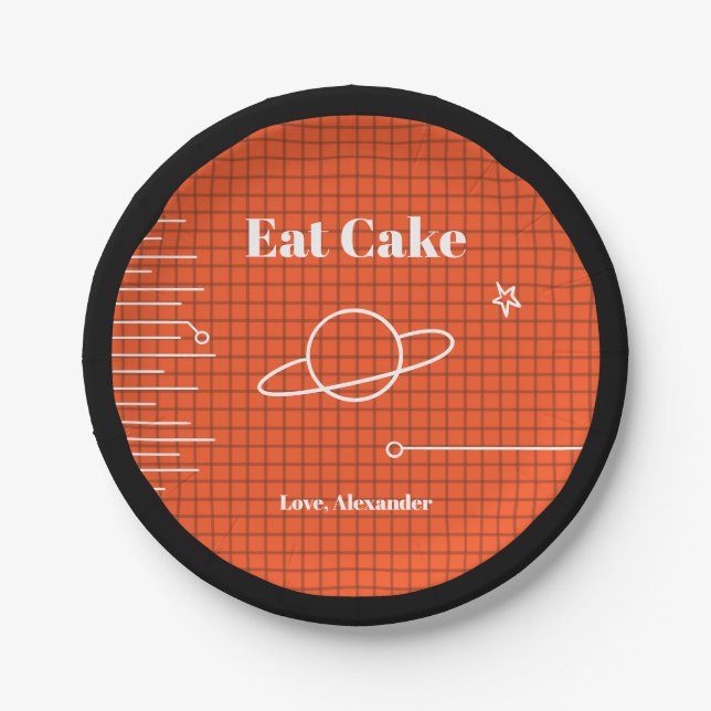 Assiettes En Carton Ordinateur Écran Spatial Manger Gâteau Anniversair (Devant)