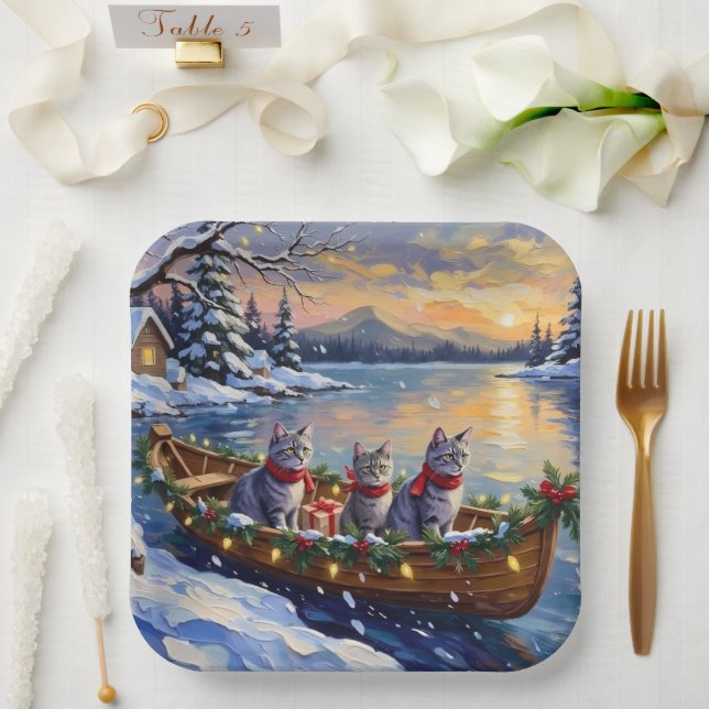 Assiettes En Carton Oriental Blue Cat Christmas Boat Holiday (Mariage)