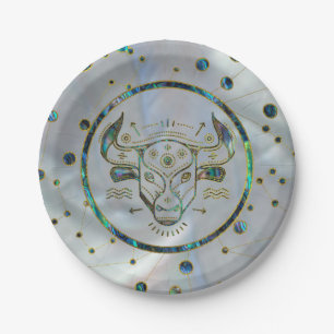 Assiettes En Carton Ormeau d'or de zodiaque de Taureau sur la