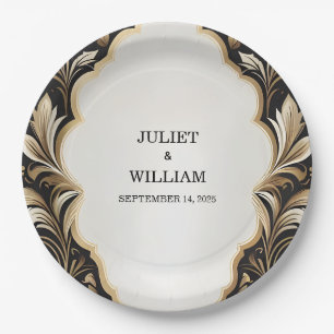 Assiettes En Carton Ornat Retro Arabe Exotique Bold Mariage damassé