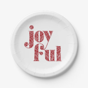 Assiettes En Carton Ornate Red Joypography Noël/Fêtes