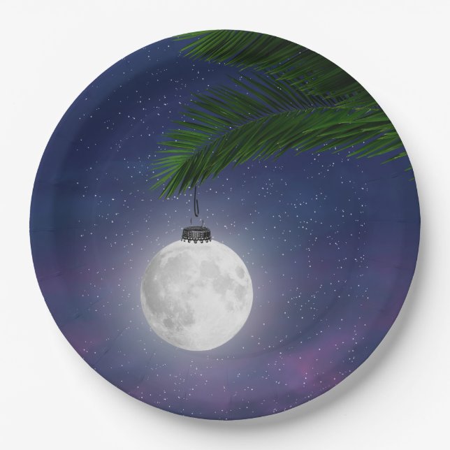 Assiettes En Carton Ornement De Noël Lune Sur Palmier (Devant)