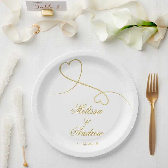 Assiettes En Carton Ornement Gold Hearts | Mariage personnalisé (Mariage)