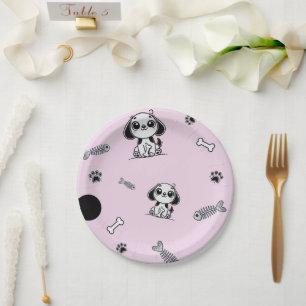 Assiettes En Carton Os à Moelle Rose et Noir pour Fête d'Anniversaire