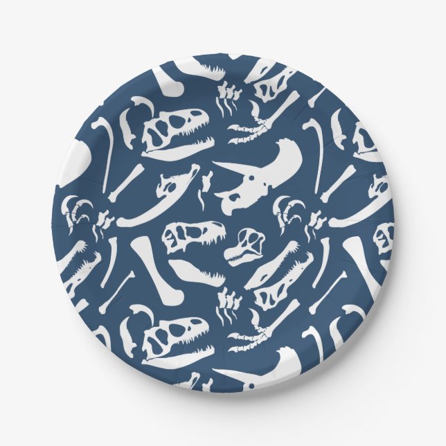 Assiettes En Carton Os de dinosaure (bleus) (Devant)