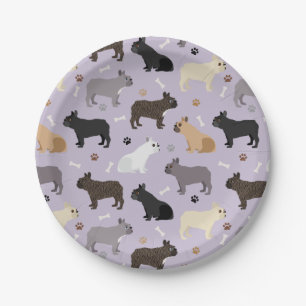 Assiettes En Carton Os et pattes de Bulldog français violet