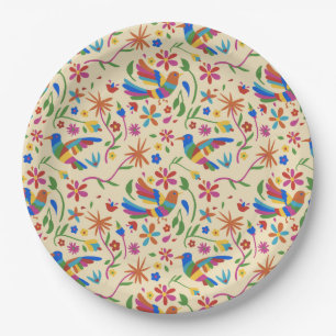 Assiettes En Carton Otomi Colorful Bird & Fleurs Motif mignon été