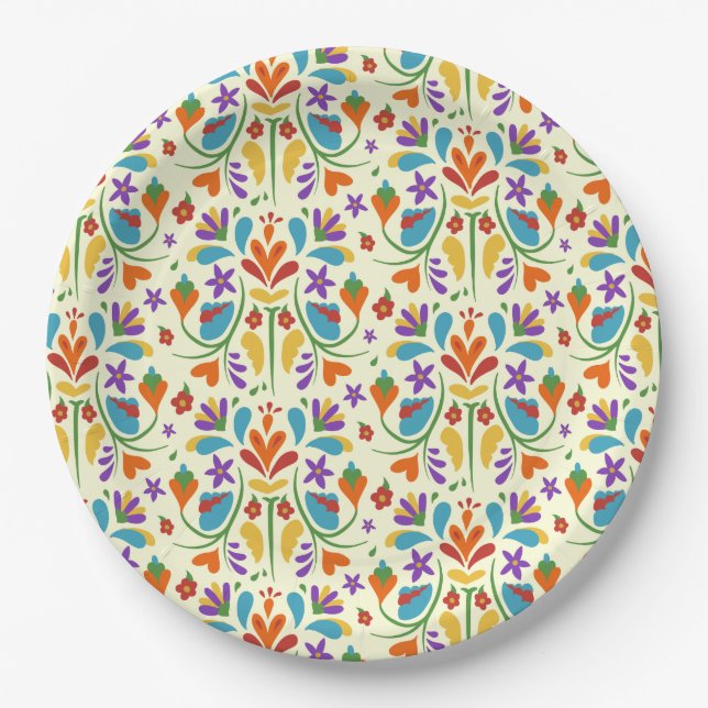 Assiettes En Carton Otomi Mexican Summer Flower Pattern Venin (Devant)