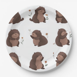Assiettes en carton "Otto la taupe brune"