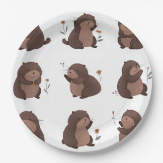 Assiettes En Carton "Otto la taupe marron"