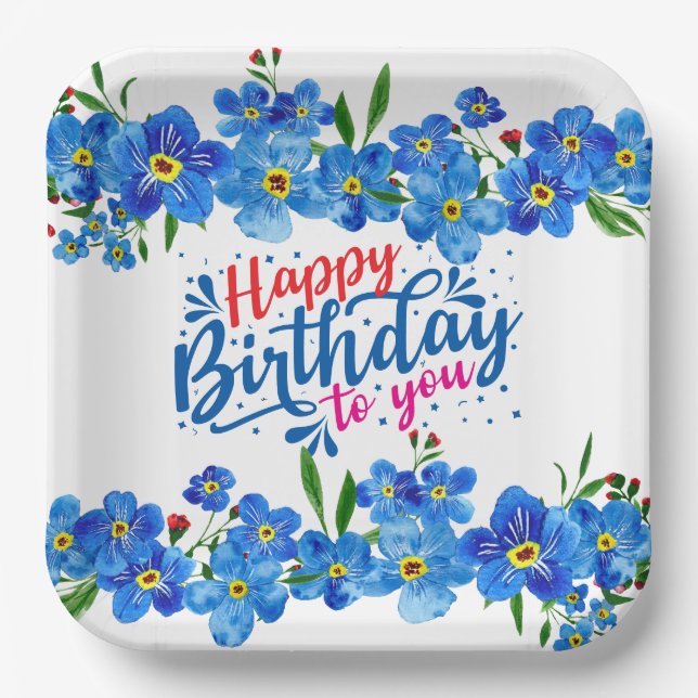Assiettes En Carton Oublie-moi pas anniversaire (Recto)
